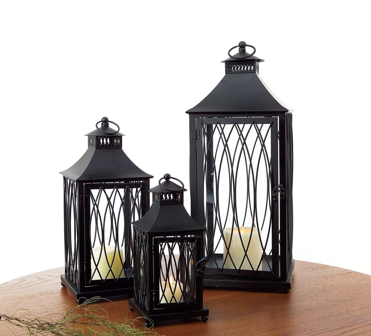 Melrose Set of 3 Black Pagoda Style Roof Pillar Candle Lanterns 24"